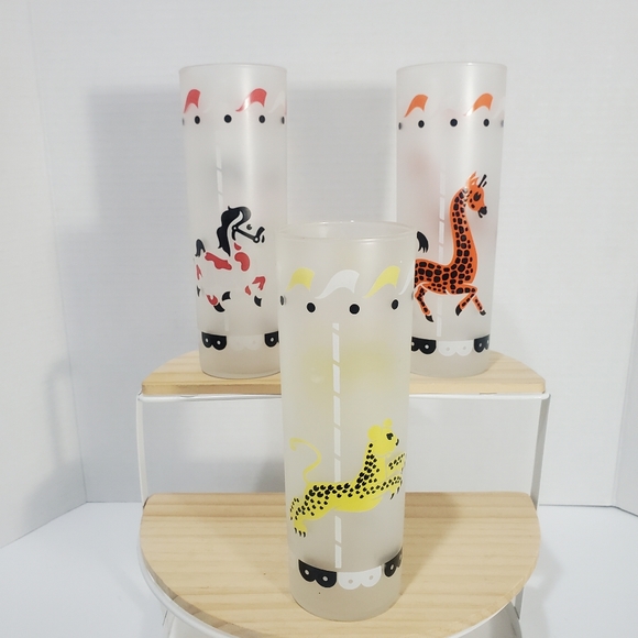 MCM Vintage Libbey Carousel Animal Highball Glasses SET of 6 - Picture 2 of 12